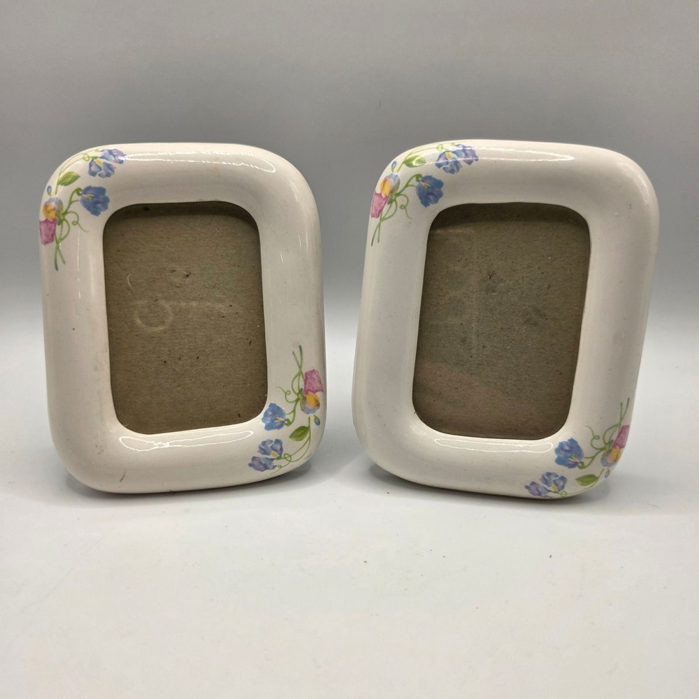 Vintage Ceramic Floral Picture Frames Set of 2 White Blue Pink Cottagecore Decor